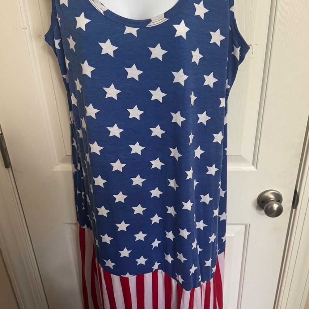 Patriotic NYC AMERICAN FLAG MAXI Dress USA 4th Of July Red White Blue SIZE 1X